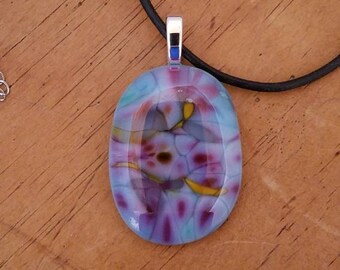 Colorful fused glass pendant necklace, Harrach 253