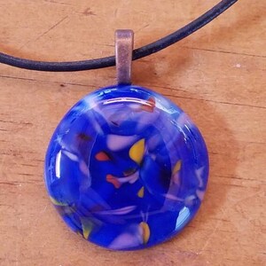 Brilliant blue fused glass pendant necklace 35