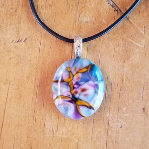 Spectacular color in this one of a kind fused glass pendant necklace jewelry Harrach 80