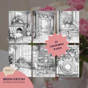 24 Bridgerton Inspired Coloring Pages for Adults Part 3, Regency Era Art, Instant Download, Printable PDF File