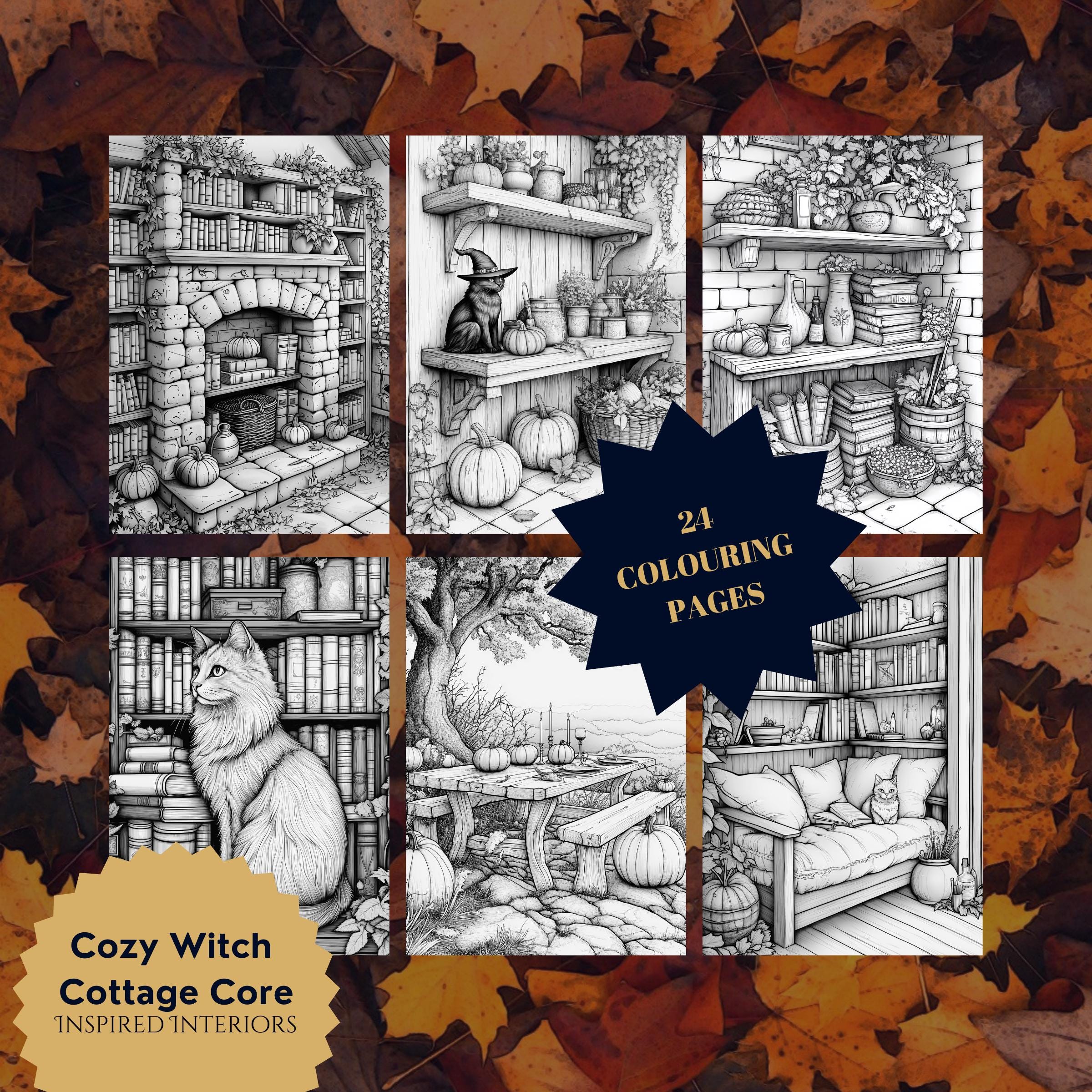 Cozy Witch Cottage Core Coloring Pages: Autumn Interiors (printable PDF ...