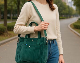 Soft Corduroy Tote Bag for Women, Stylish Small Black, Blue, Brown, Green Bag, Lightweight Casual Office Shoulder Handbag