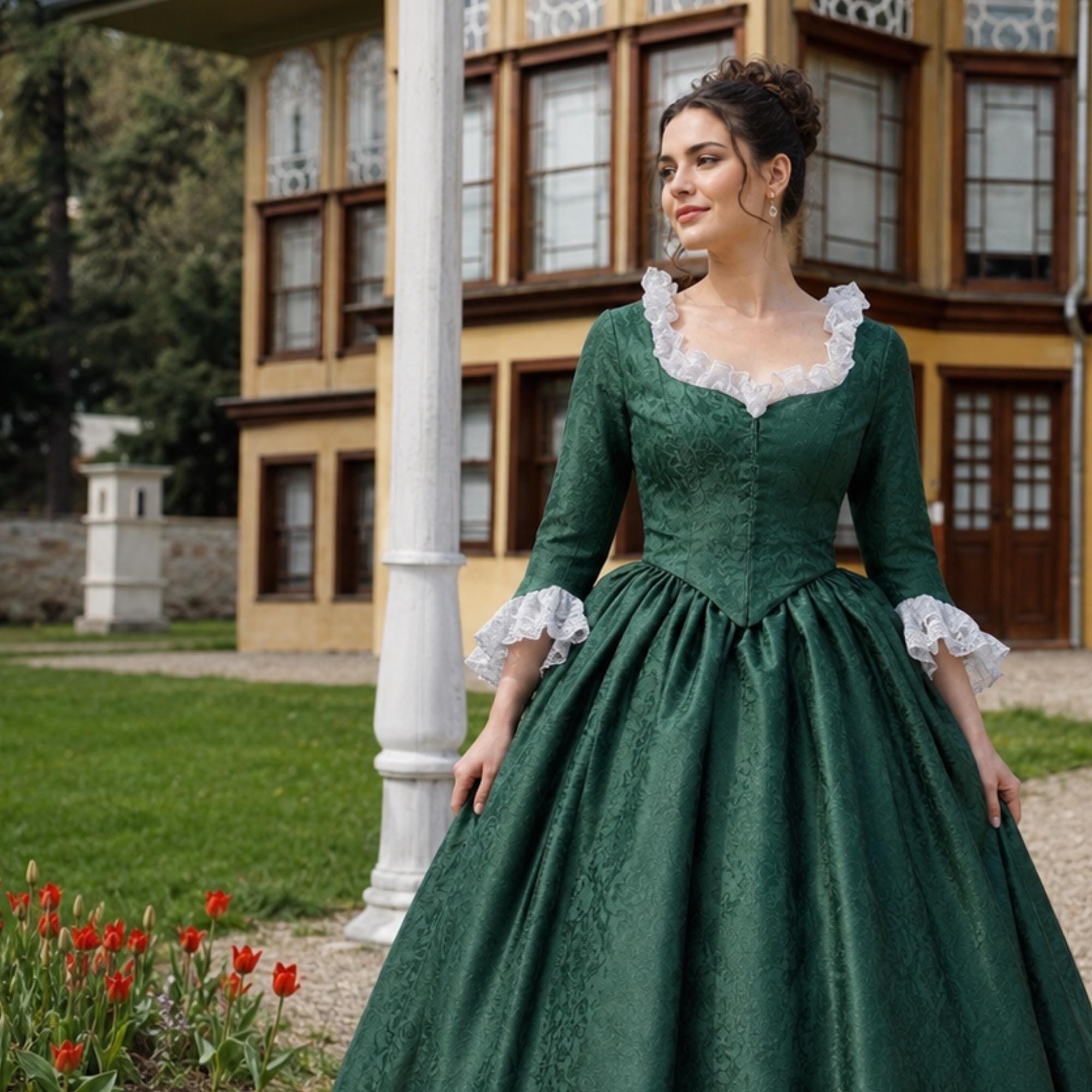 green colonial dress dark green fantasy dress