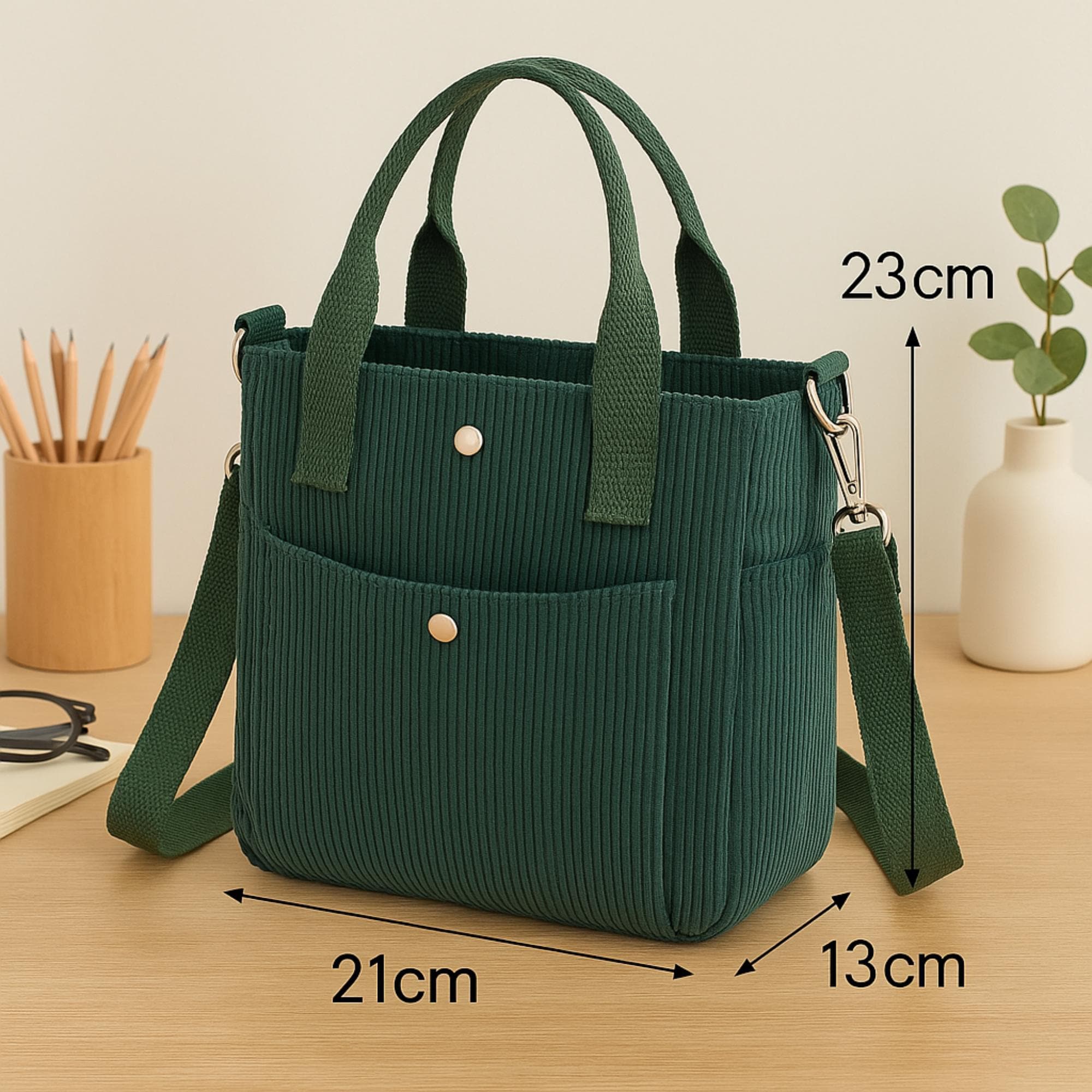 Soft Corduroy Tote Bag for Women, Stylish Small Black, Blue