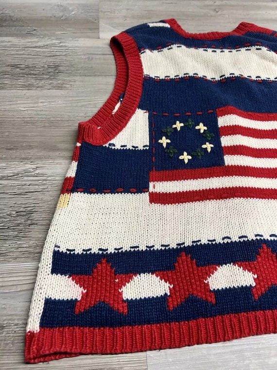 Vintage Knit American Flag Patriotic Knit Sweater 