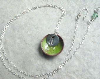 Tree Froggy enameled copper disc necklace