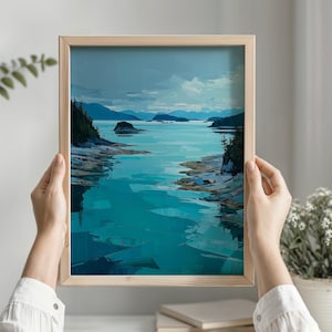 Blue Coastal Wall Art | Gulf Islands Print | San Juan Islands Art | Marine Decor | Printable Pacific Coast Poster | BC Landscape | PNW Art