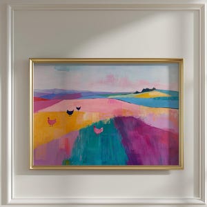 Quirky Hen Art | Colorful Abstract Chicken Art Print | Printable Wall Art | Chicken Sign | Chicken Lover Gift | Modern Countryside Painting