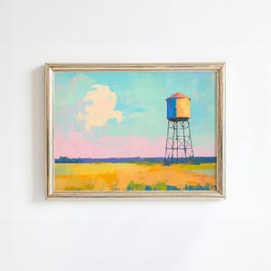 Water Tower Painting | Modern Country Style Home Decor | Western Wall Art | Printable Farmhouse Art | Colorful Farm Print | Midwest Print