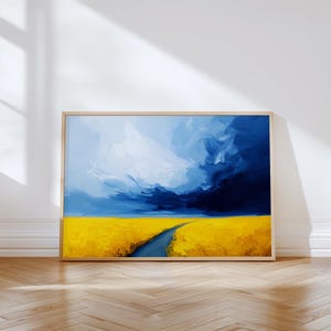Storm Over Canola Fields Print | Yellow Field Wall Art | Printable Stormy Sky Painting | Country Landscape | Rural Scene | Farm Wall Art