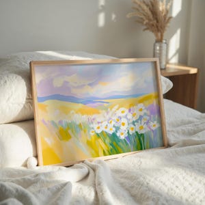 Blumenbild Gänseblümchen | Frühling Wohn Dekor | Druckbare Blumen Wandkunst | Feld der Gänseblümchen Poster | Blumen Wiese Poster | Bunte Landschaft