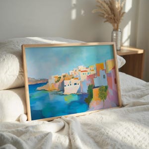 Abstract French Riviera Print | Mediterranean Travel Poster | Colorful Coastal Town | Printable Amalfi Coast Wall Art | Pastel Village Print