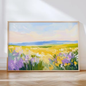 Wildflower Meadow Print | Pastel Spring Landscape Art | Printable Yellow Field Print | Colorful Countryside Landscape | Feminine Wall Art