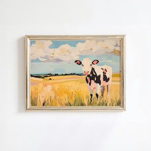 Cow Wall Art | Farm Animal Print | Calf Art Print | Printable Farm Wall Art | Pastel Rural Scene | Country Farmhouse Decor | Cattle Print