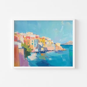 Colorful Mediterranean Village Print | Riviera Town Wall Art | Printable Amalfi Coast Artwork | Italian Riviera Print | Europe Travel Print