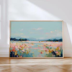 Pastel Summer Meadow Wall Art | Pink Nature Art Print | Field of Flowers Painting | Printable Landscape Wall Art | Pastel Gallery Wall Print