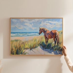 Sable Island Horse Print | Outer Banks Horse Art | Printable Wild Horse Wall Art | Assateague Island Horse Painting | Wild Beach Horse Art
