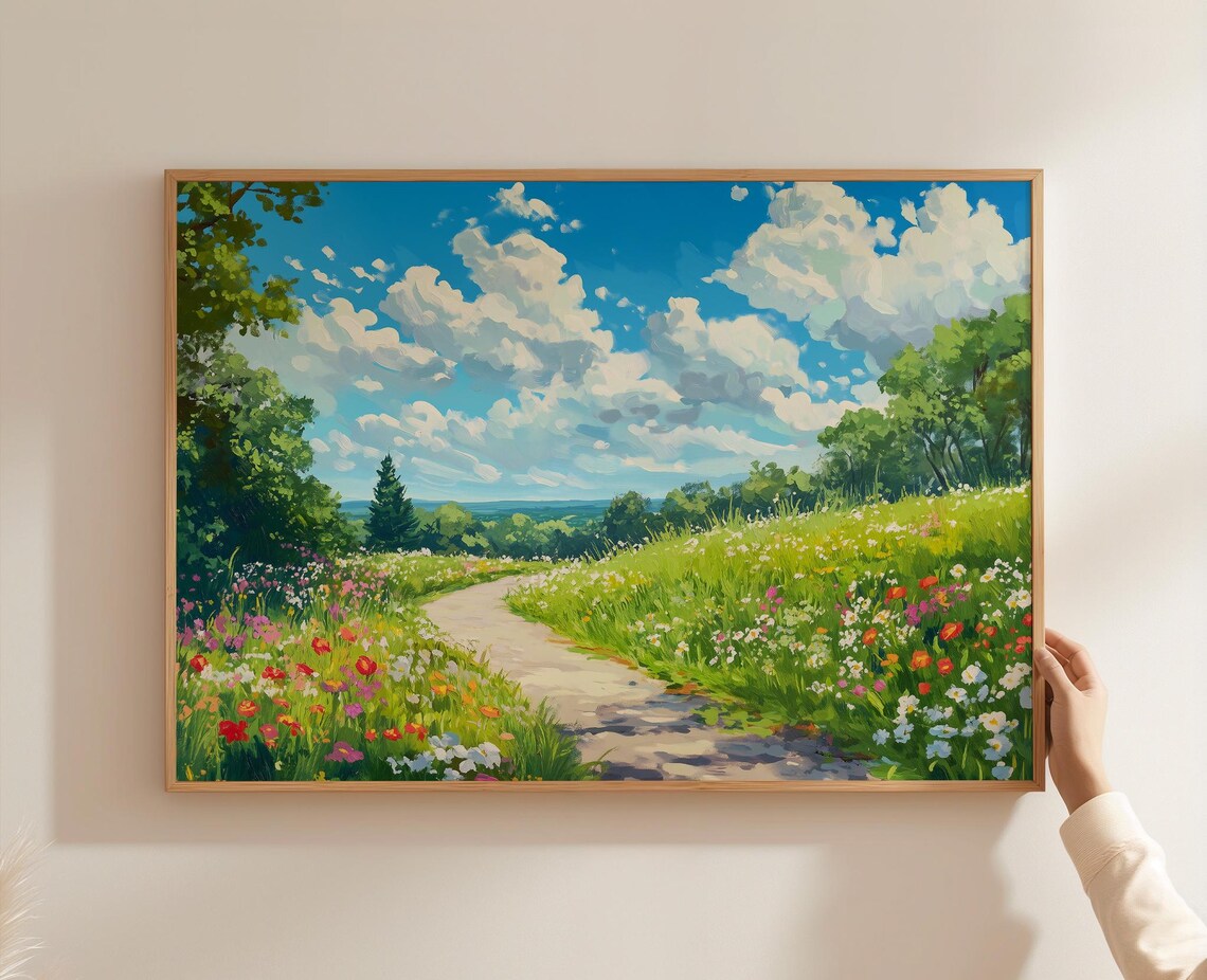 Summer Wildflower Meadow Art Print | Countryside Walking Path Print ...