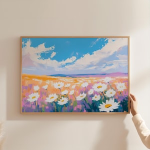 Daisy Print | Flower Field Art Print | Spring Wall Art | Printable Daisy Painting | White Floral Wall Art | Daisy Home Decor | Flower Art