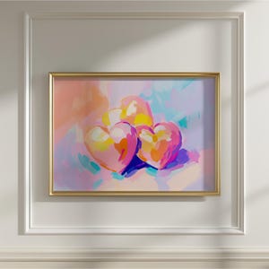 Abstract Heart Art Print | Valentine&#39;s Day Decorations | Romantic Love Print | Printable Heart Painting | Healing Wall Art | Colorful Hearts