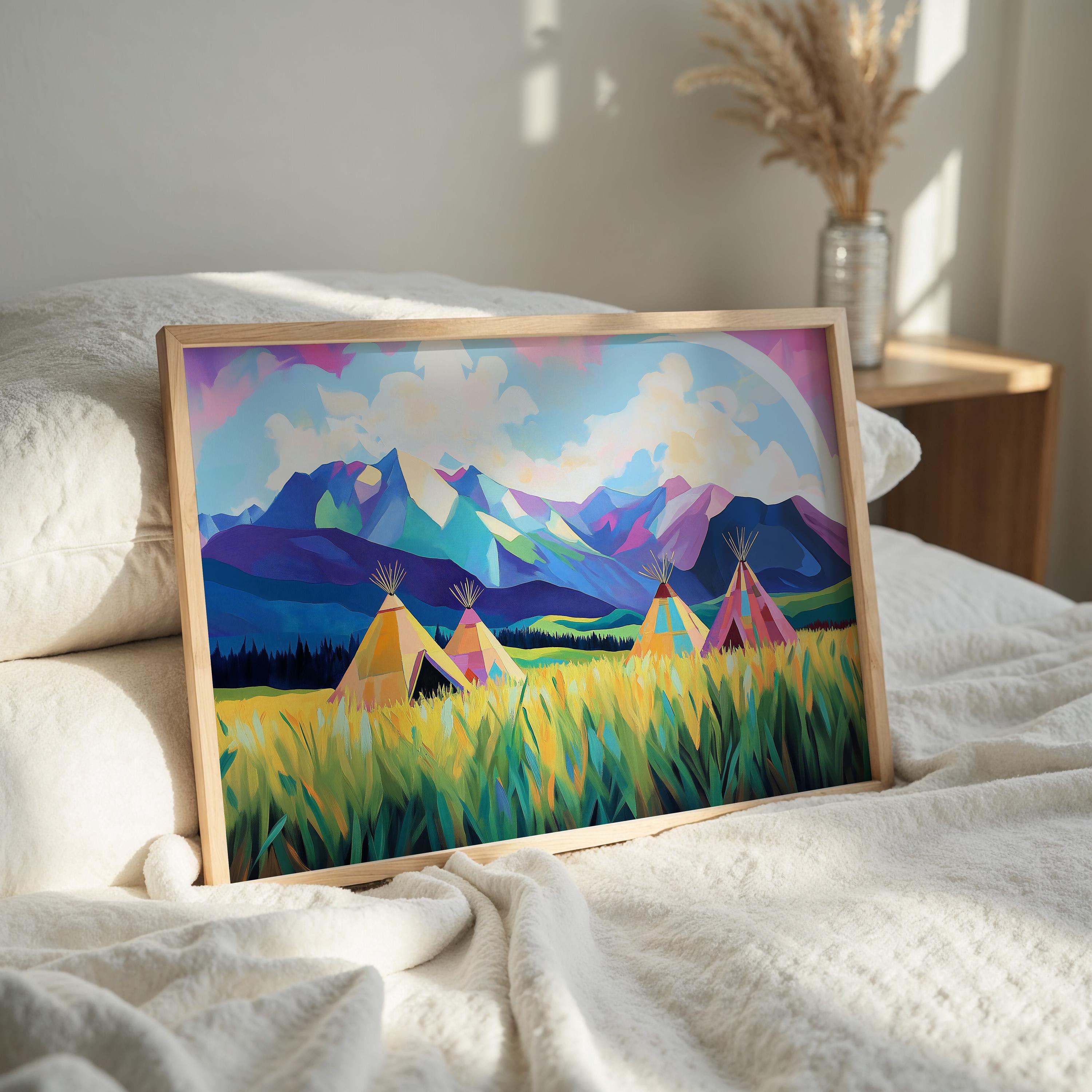 Modern Tipi Painting | Colorful Abstract Mountain Print | Alberta ...