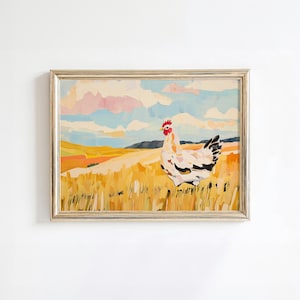Chicken Art Print | Hen Painting | Farmhouse Wall Decor | Printable Farm Animal Wall Art | Free Range Chicken | Country Style Home Decor