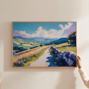 Impresión de campo inglés / Impresión de sendero panorámico para caminar / Arte de pared imprimible / Impresión de arte de Yorkshire Dales / Paisaje de valle / Arte de pared de piedra