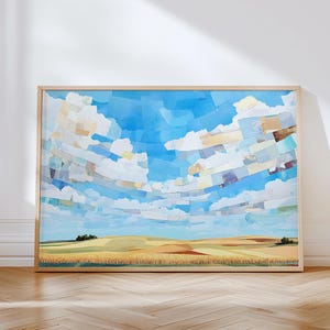 Blue Sky and Clouds Print | Prairie View Wall Art | Pastoral Landscape | Printable Cloud Art | Modern Rural Landscape | Country Farmhouse