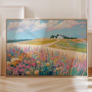 Cottage Garden Art Print | Peaceful Landscape Art | Pastel Farmhouse Print | Printable Art | Country Garden Print | Cottagecore Gallery Wall