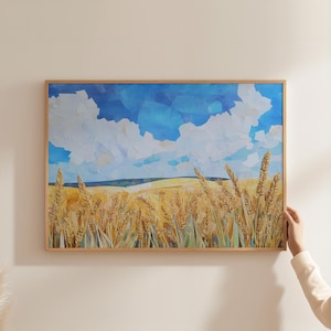 Wheat Field Painting | Prairie Sky Print | Rural Scenery | Printable Farmer&#39;s Field Wall Art | Farmhouse Decor | Rural Texas Landscape Art