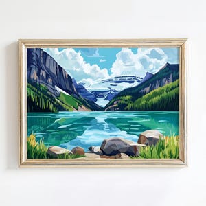 Glacial Lake Print | Modern Mountain Landscape Art | Canadian Scenery Print | Printable Wall Decor | Mountain Lake Wall Art | Alberta Print