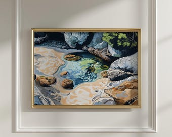 Rock Pool Print | Neutral Beach House Decor | Tide Pool Painting | Nautical Bathroom Print | Oregon Coast Print | Seaside Tidal Pool Art