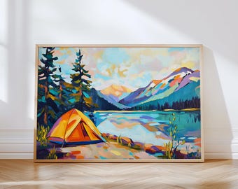 Camper Art Print | Outdoorsy Art Print | Outdoor Adventure Wall Art | Printable Camping Art | Banff Art | Rocky Mountains Landscape Art