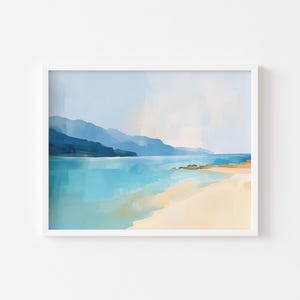 Minimalist Blue Beach Print | Simple Ocean Art Print | Neutral Coastal Decor | Printable Muted Nautical Wall Art | Abstract Coastline Print