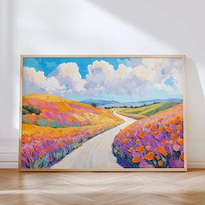 California State Flower Print | Poppy Print | Flower Field Painting | Printable Floral Artwork | Wild Poppies Wall Art | Colorful Landscape
