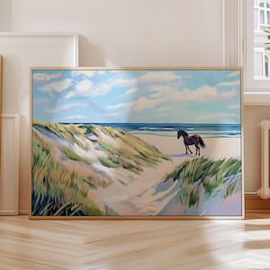 Pferd am Strand Wall Art | Wildes Pony Kunstdruck | Pferde Poster | Druckbare Kunst Pferd | Assateague Island Pferde Poster | Wildes Pferd Art