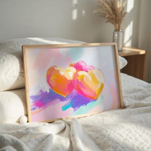 Heart Print | Valentine&#39;s Day Wall Art | Colorful Heart Painting | Printable Valentines Decor | Love Poster | Pastel Abstract Heart Artwork