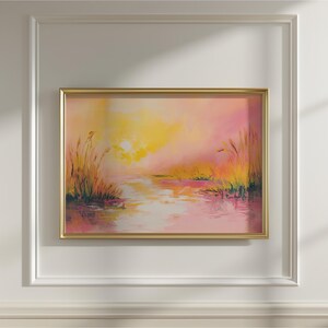 Marsh Sunset Art Print | Abstract Wetland Painting | Pink Wall Art | Salt Marsh Print | Printable Estuary Wall Art | Waterscape Wall Art