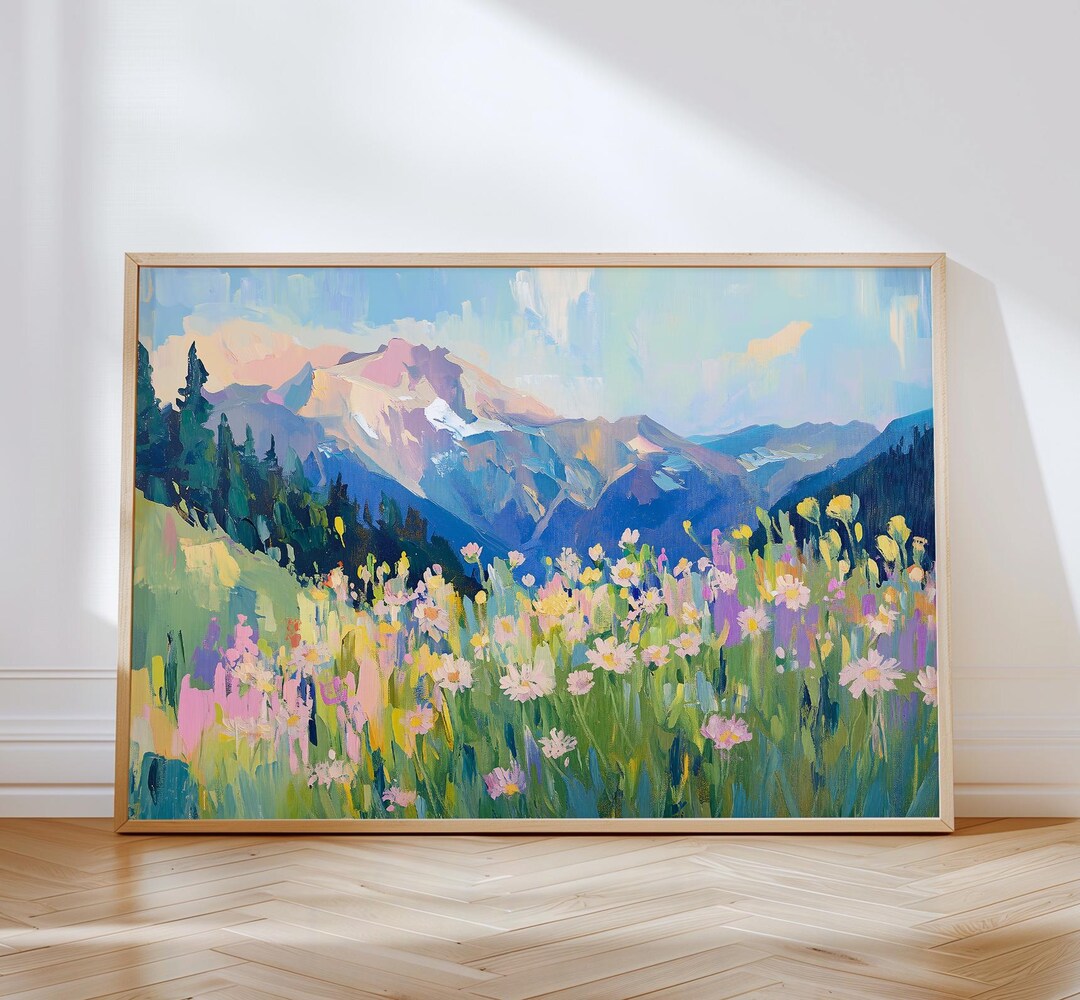 Mountain Wildflower Print | Alpine Meadow Wall Art | Printable Pastel ...