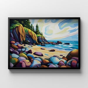 West Coast Art Print | Vancouver Island Wall Art | BC Coastal Print | Rocky Shoreline Painting | Printable Wall Art | Washington State Print