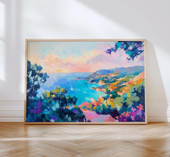 Colorful Coastline Print | Sea View Wall Art | Vibrant Seascape | Printable Ocean Artwork | Spain Coastal Print | Portugal Beach Art Print