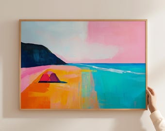 Coastal Camping Art Print | Surf Print | Abstract Beach Painting | California Coast Poster | Printable Adventure Print | Oregon Coast Print