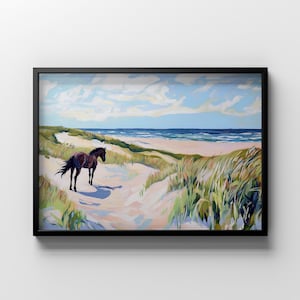 Strandpferd Kunstdruck | Wilde Pferde Wand Kunst | Zobel Malerei | Strandlandschaft | Gedämpfte Neutrale Wandkunst | Druckbare Pferde Gemälde