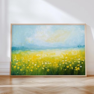 Yellow Wildflower Meadow Print | Vibrant Yellow Field Art Print | Printable Buttercup Painting | Summer Flower Meadow Wall Art | Yellow Art