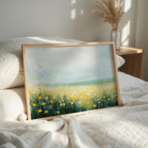 Yellow Flower Field Print | Buttercup Art Print | Printable Wildflower Wall Art | Muted Yellow Home Decor | Pastel Farmhouse Wall Decor