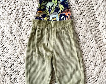 Dinosaur Cord Overalls with feature pockets