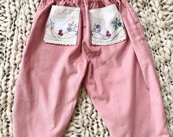 Dusty Rose Cord Pants with Vintage Linen pockets