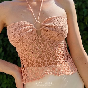 Crochet Top Pattern - Lacy Top, Bra Tank Top, Halter Top, Festival Top, Coverup Halter, Boho Crochet Top, Easy Beginner Friendly