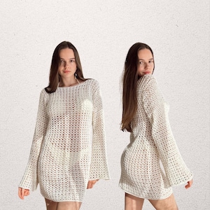 Vestido Laguna em Crochê - Vestido de Saída de Praia em Crochê - Vestido de Crochê com Detalhe em Tela