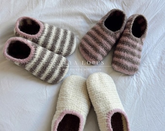 SoftFelt Slippers Crochet Pattern - Christmas Gift Ideas - Valentines Day - Cozy Wool Home Shoes - Tutorial with photos & videos